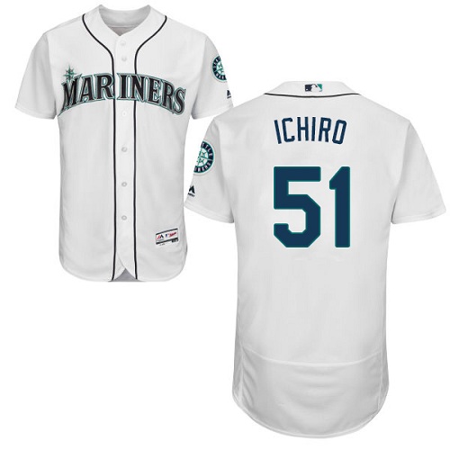 Mariners #51 Ichiro Suzuki White Flexbase Authentic Collection Stitched MLB Jersey - Click Image to Close